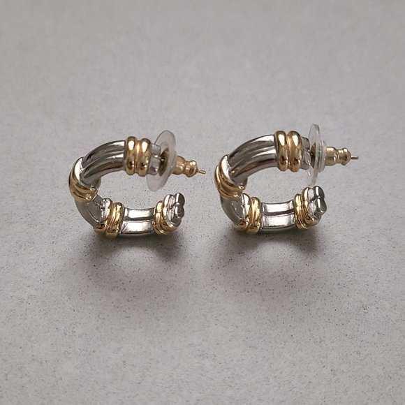 Gold & Silver Colored Thick Hoop Earrings - Picture 4 of 9